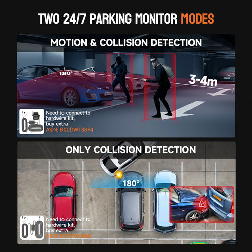 4CH Dash Cam 1080P Mini 4 Channel Front 24H Parking Monitor and Rear Dash Camera for Cars with Night Vision Built-in GPS WiFi