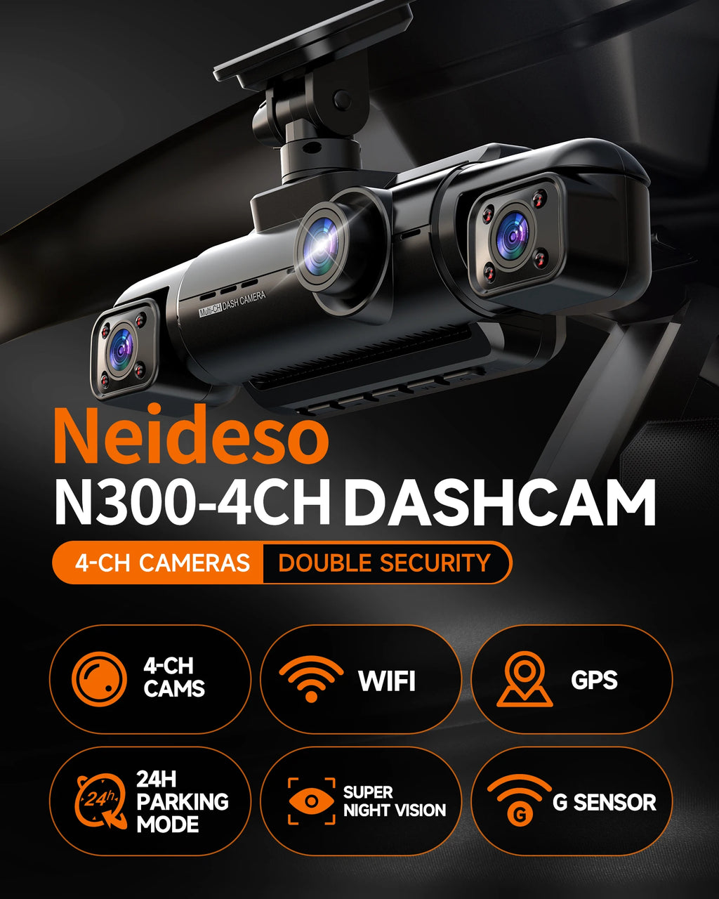 4CH Dash Cam 1080P Mini 4 Channel Front 24H Parking Monitor and Rear Dash Camera for Cars with Night Vision Built-in GPS WiFi