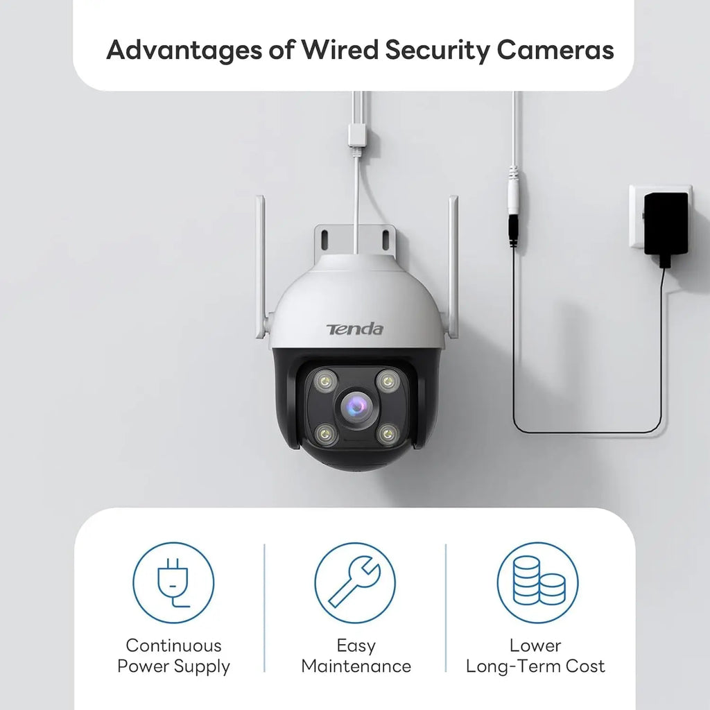 Tenda 2K QHD Outdoor Wi-Fi Security Camera 2MP CMOS Cloud Plug-in 360 Full Coverage Color Night Vision AI Human/Vehicle/Motion