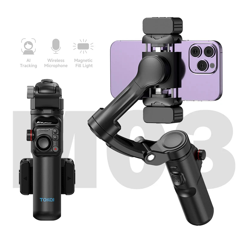 M03 3-axis Stabilizer Gimbal with AI Face Tracking  Fill Light Wireless  Microphone Magnetic Remote Control Tripod YouTube