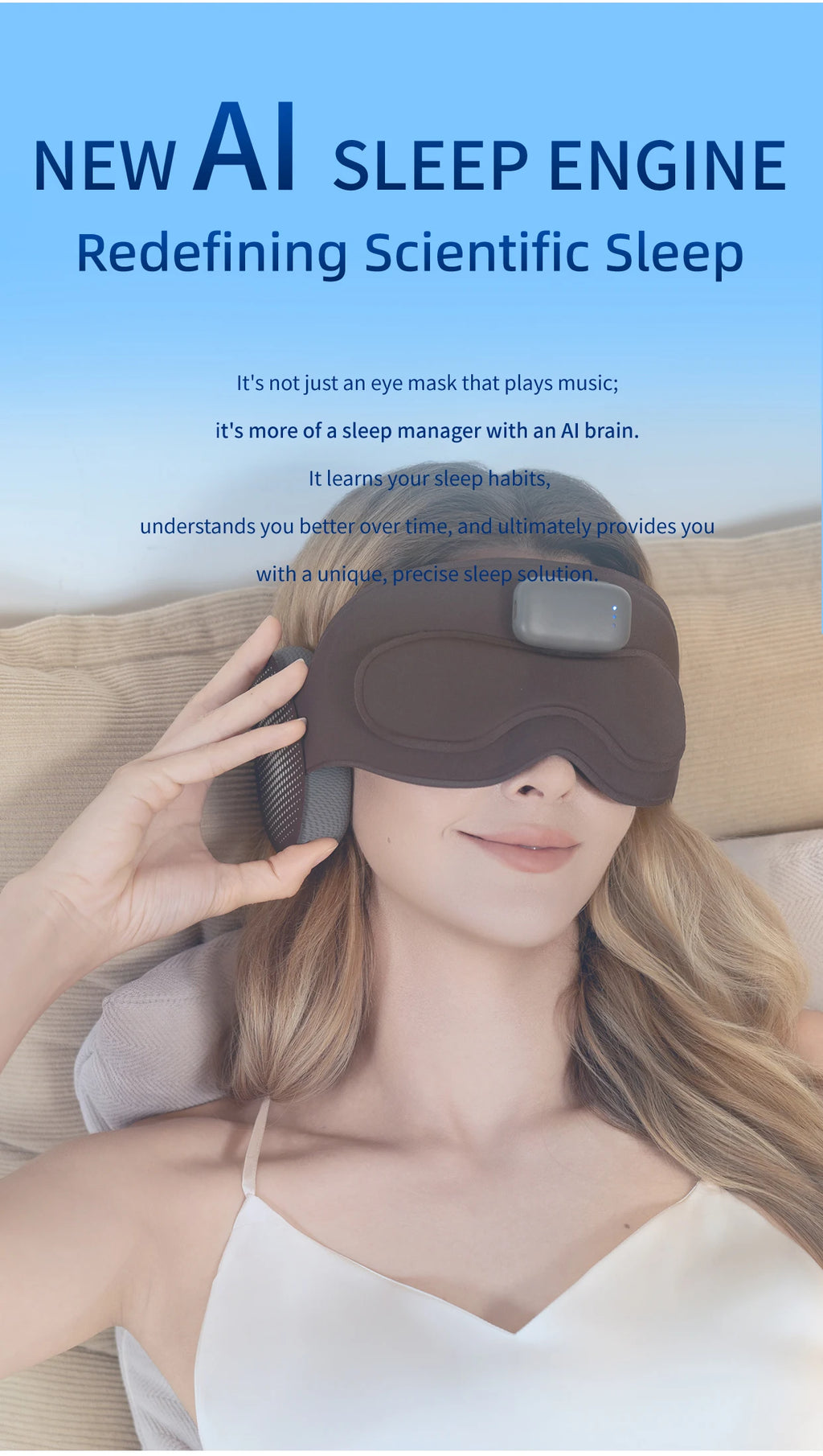NEW AI Sleep Engine Eye Mask White Noise Relax APP Cloud Control  Meditation Music Eye Mask