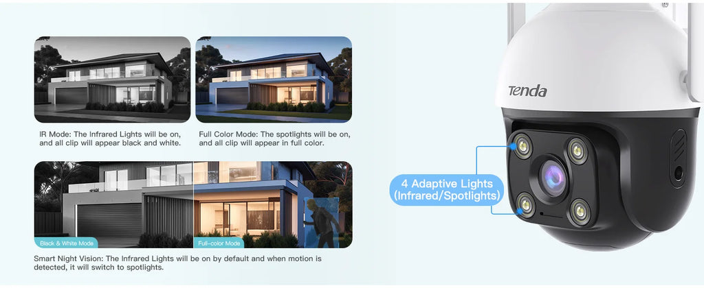 Tenda 2K QHD Outdoor Wi-Fi Security Camera 2MP CMOS Cloud Plug-in 360 Full Coverage Color Night Vision AI Human/Vehicle/Motion