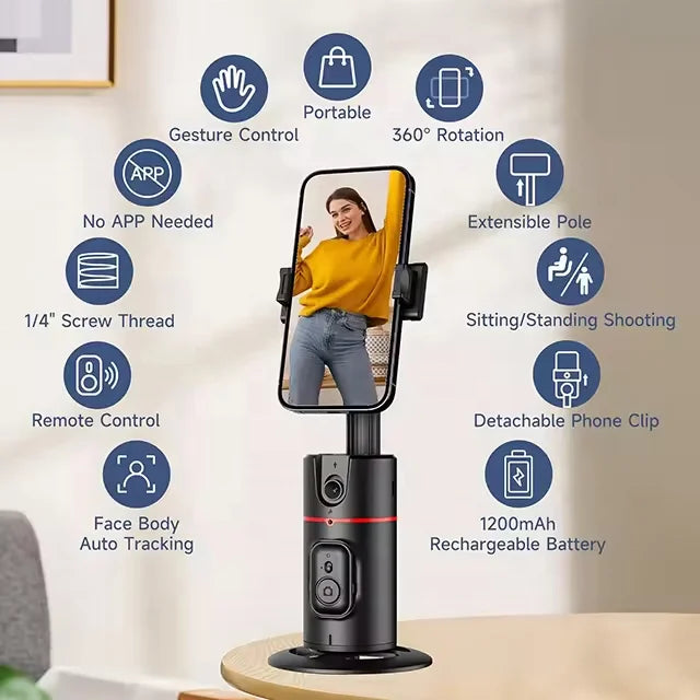 AI Intelligent Auto Face Tracking Tripod 360 Gimbal Stabilizer Phone Rotation Holder Tripod Selfie Stick for Vlog Selfie Camera