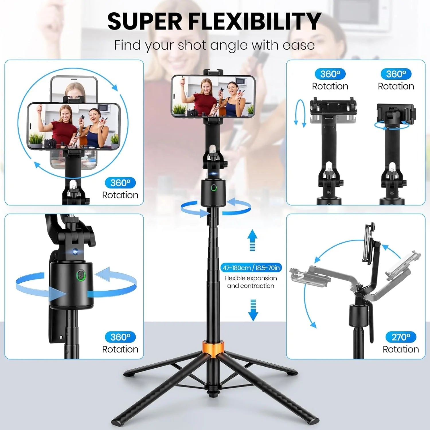 AI Face Tracking Tripod 180cm PTZ Camera Tripod Portable Foldable Wireless Remote Control Phone Auto Face Tracking Selfie Stick