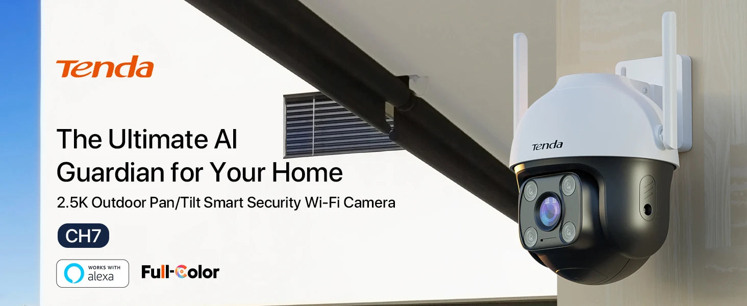 Tenda 2K QHD Outdoor Wi-Fi Security Camera 2MP CMOS Cloud Plug-in 360 Full Coverage Color Night Vision AI Human/Vehicle/Motion