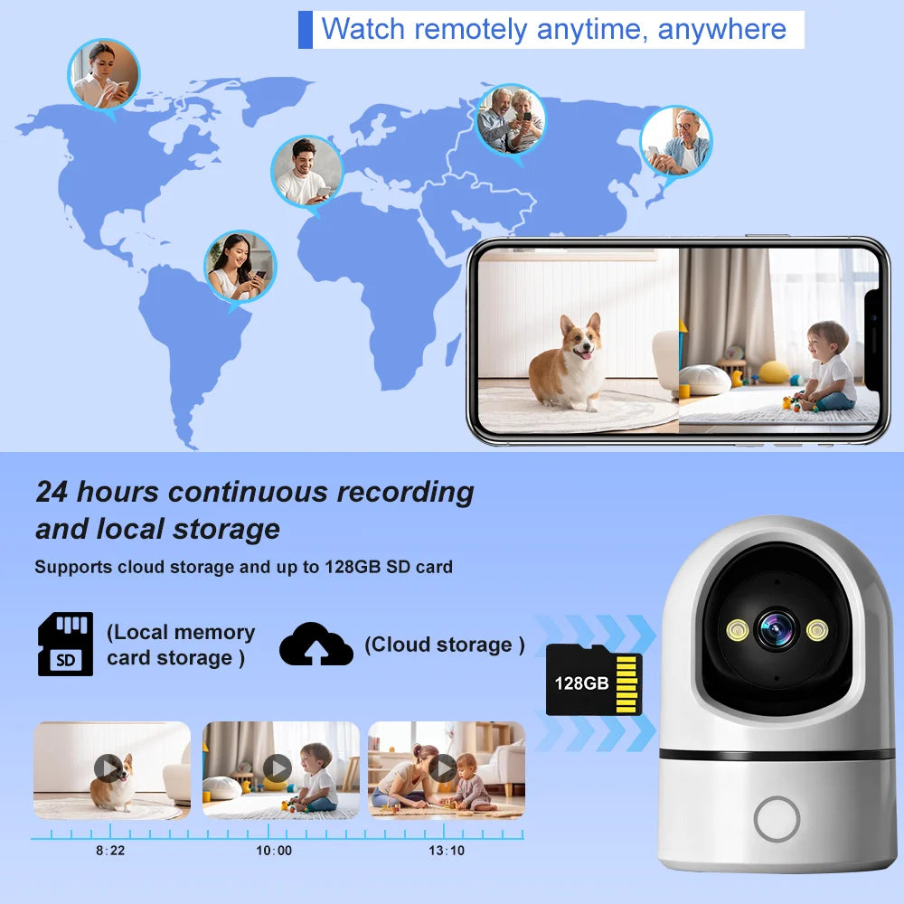 PTZ IP Camera 3MP/5MP/8MP, 10M Night Vision  AI Human Detection, Audio, One-Key Call, 128G TF Card for Home Elder