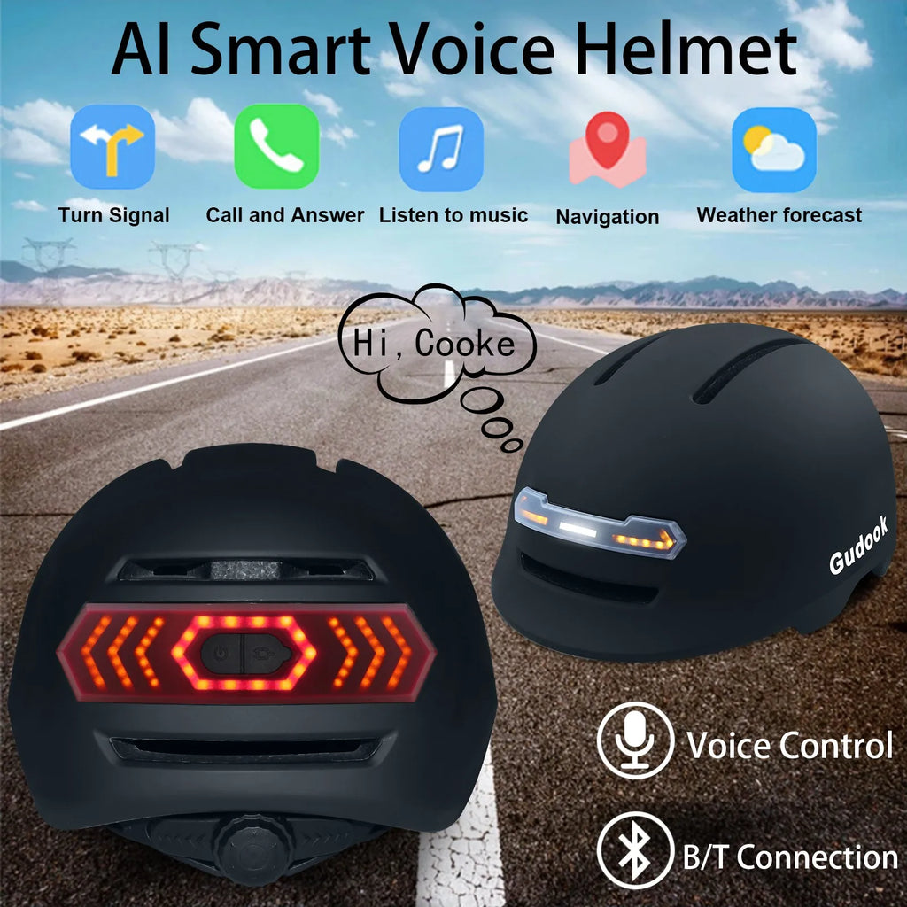 Urban Commuting Speaker Headset Bicycle BT Intelligent AI Smart Helmet Skateboard Electric Scooter Helmet with Turn signal Light