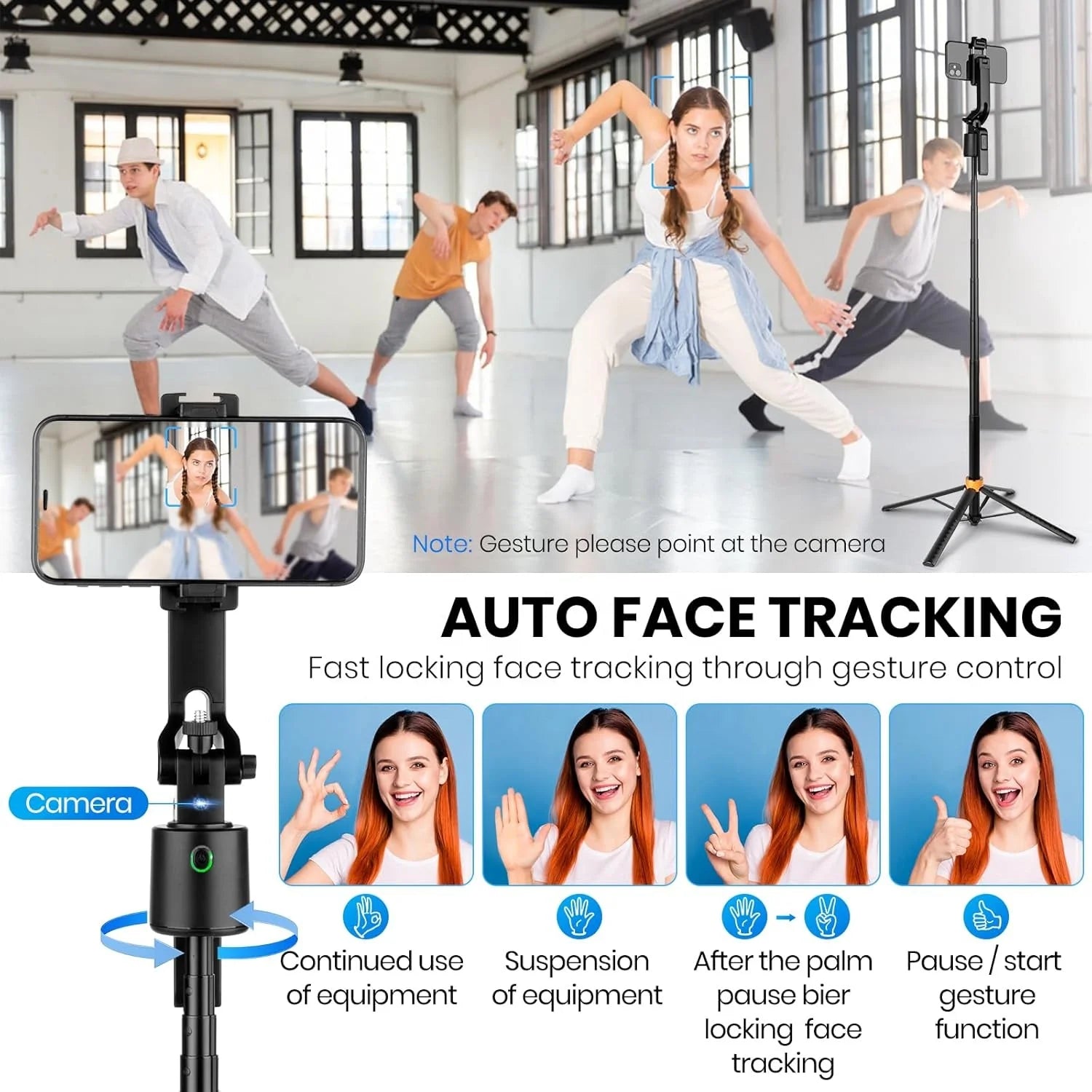 AI Face Tracking Tripod 180cm PTZ Camera Tripod Portable Foldable Wireless Remote Control Phone Auto Face Tracking Selfie Stick