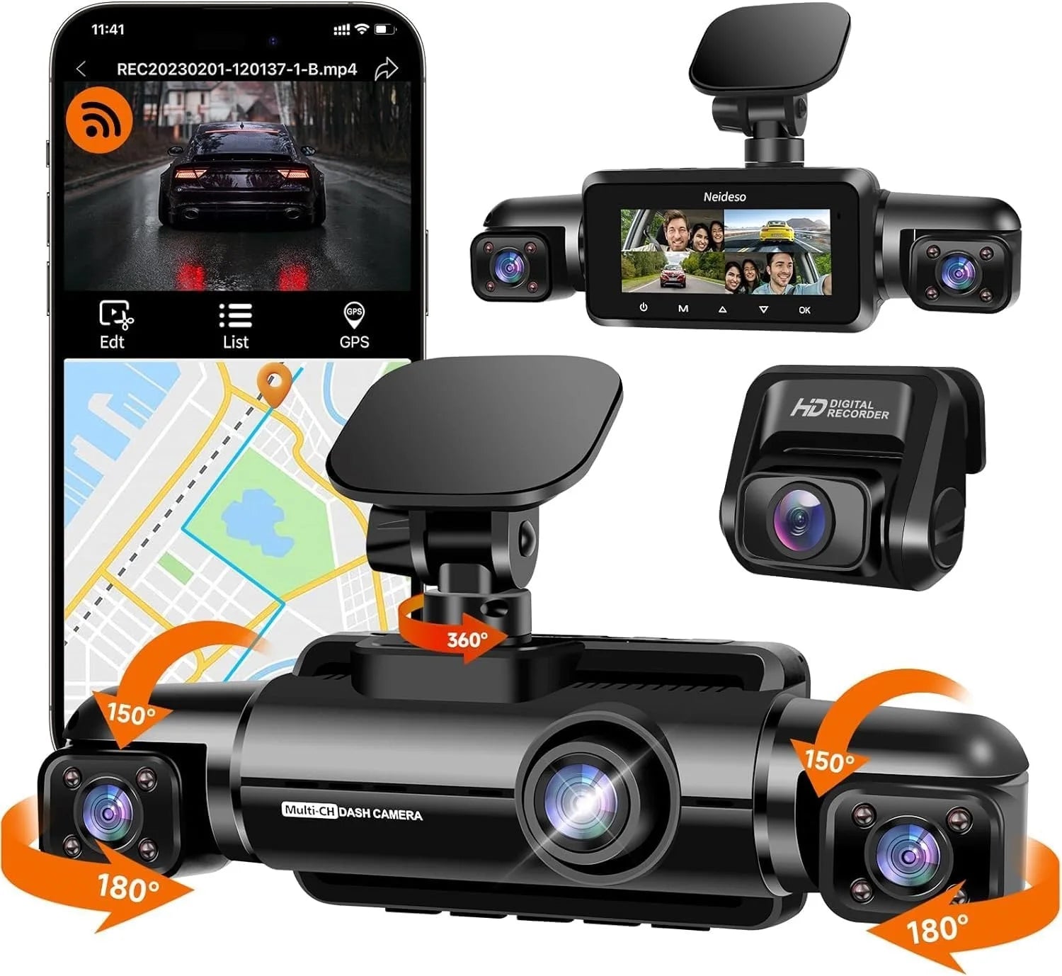4CH Dash Cam 1080P Mini 4 Channel Front 24H Parking Monitor and Rear Dash Camera for Cars with Night Vision Built-in GPS WiFi