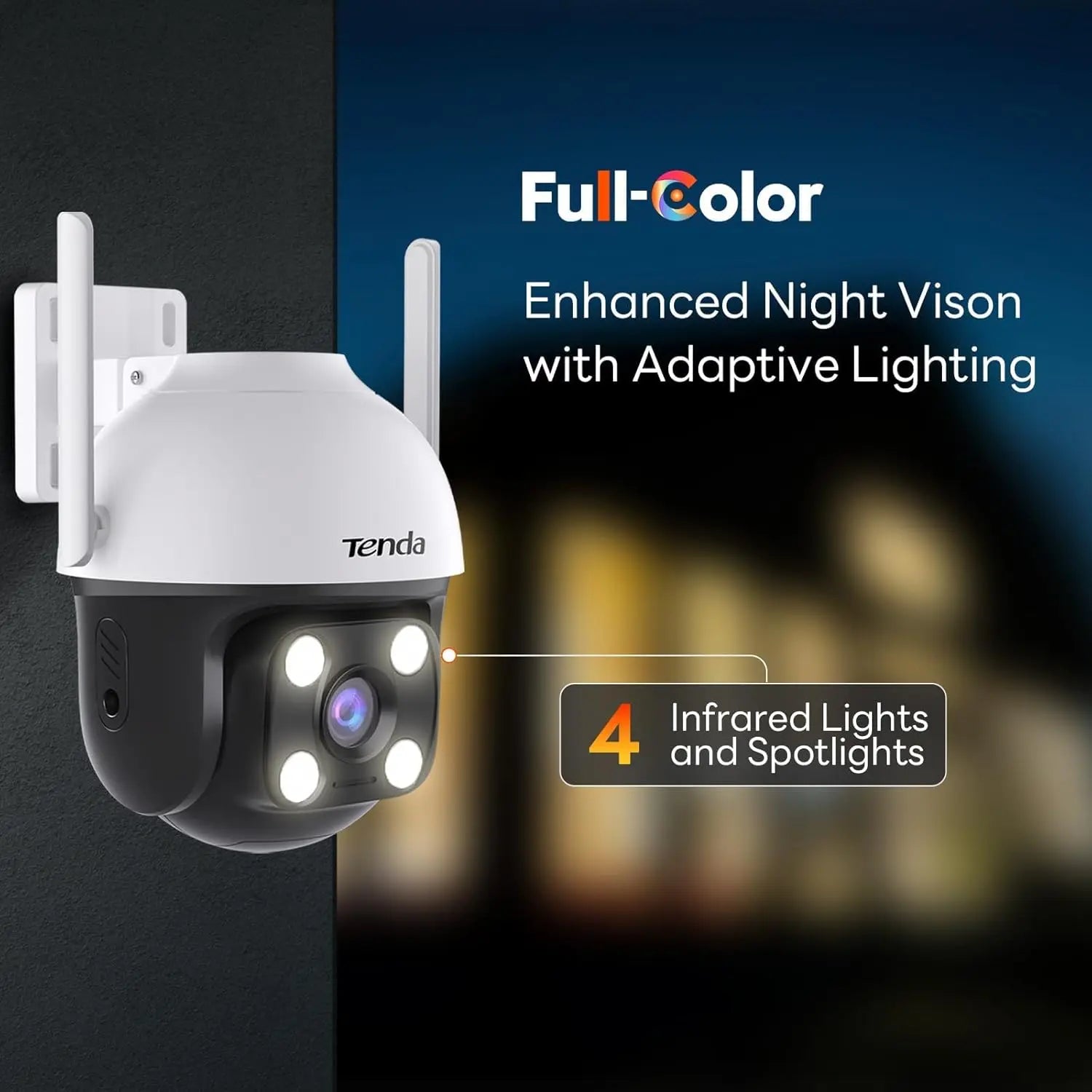 Tenda 2K QHD Outdoor Wi-Fi Security Camera 2MP CMOS Cloud Plug-in 360 Full Coverage Color Night Vision AI Human/Vehicle/Motion